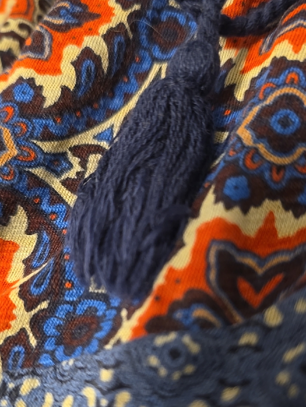 Lucky Brand Blue Orange Paisley Boho Peasant Blouse Tie Neck 3/4 Sleeve - Picture 9 of 10